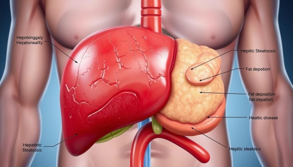 hepatomegaly with hepatic steatosis